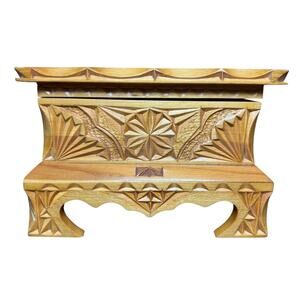 Russia Intricate Carved Wooden Trinket Jewelry Box Vintage Blue Velvet‎ 8" USSR